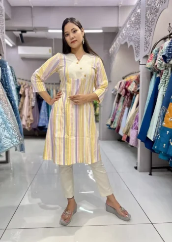 Heavy Cotton Round v Neck Designer Lining Kurti Pant