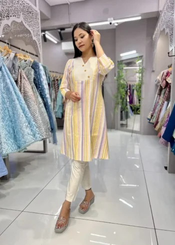 Heavy Cotton Round v Neck Designer Lining Kurti Pant