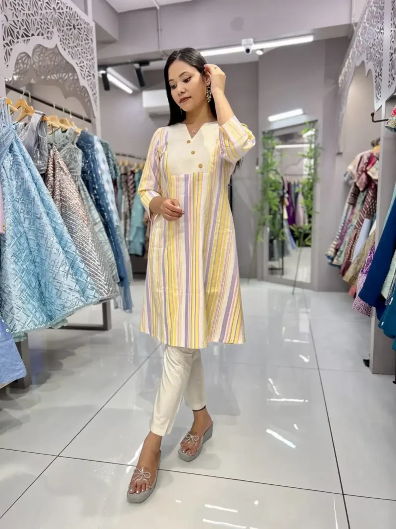 Heavy Cotton Round v Neck Designer Lining Kurti Pant