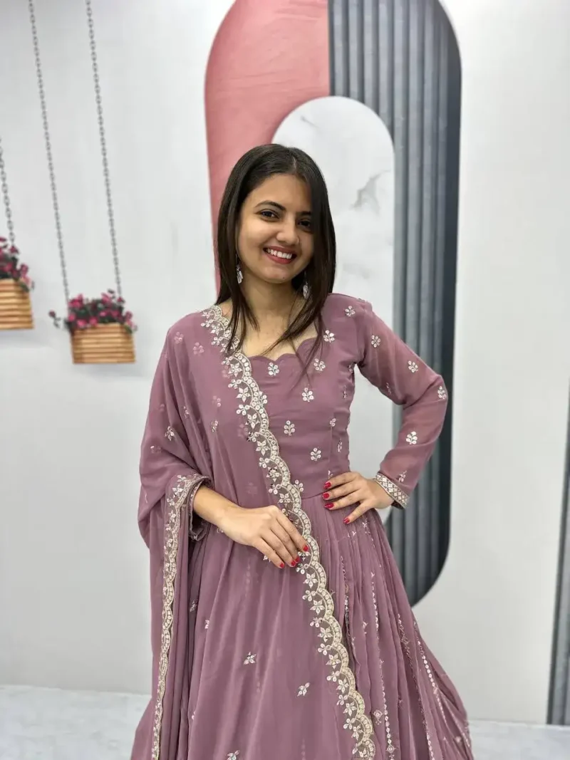 Heavy Embroidered Partywear Gown With Dupatta