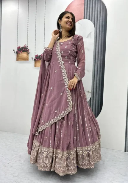 Heavy Embroidered Partywear Gown With Dupatta