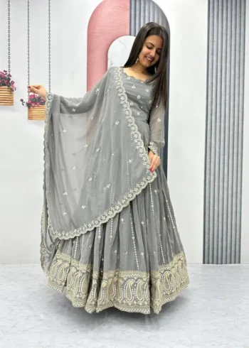 Heavy Embroidered Partywear Gown With Dupatta