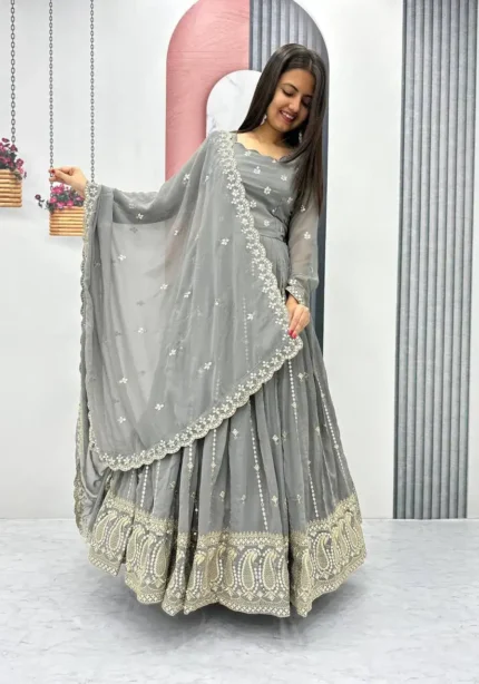 Heavy Embroidered Partywear Gown With Dupatta