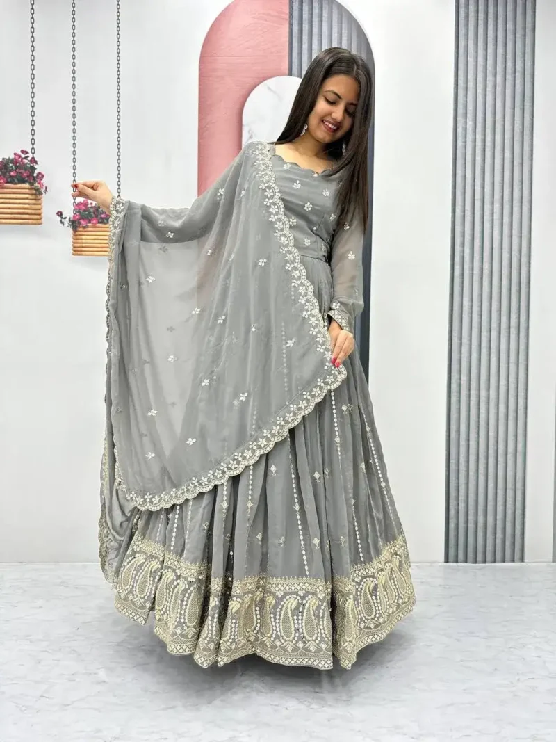 Heavy Embroidered Partywear Gown With Dupatta