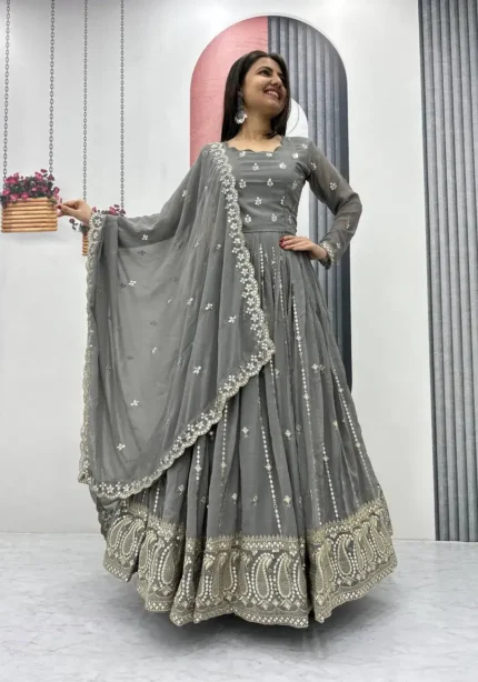 Heavy Embroidered Partywear Gown With Dupatta