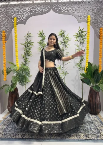 Heavy Embroidery Sequence Ready Lace Work Georgette Shiny Party Wear Lehenga
