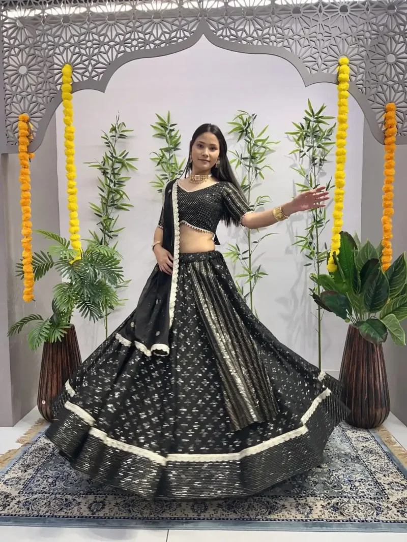 Heavy Embroidery Sequence Ready Lace Work Georgette Shiny Party Wear Lehenga