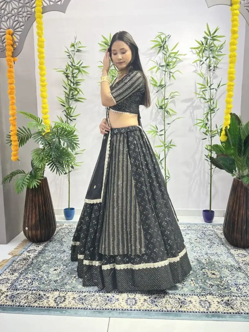 Heavy Embroidery Sequence Ready Lace Work Georgette Shiny Party Wear Lehenga