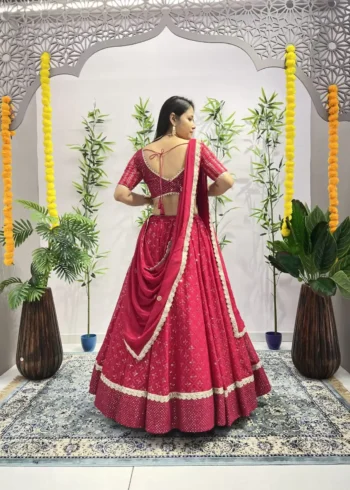 Heavy Embroidery Sequence Ready Lace Work Georgette Shiny Party Wear Lehenga