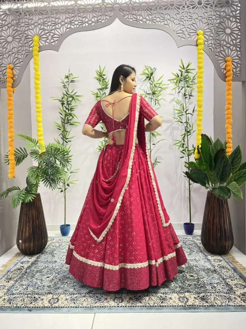 Heavy Embroidery Sequence Ready Lace Work Georgette Shiny Party Wear Lehenga
