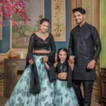 Heavy Embroidery Sequence Work Family Combo With Women Daughter Lehenga and Mens Kurta
