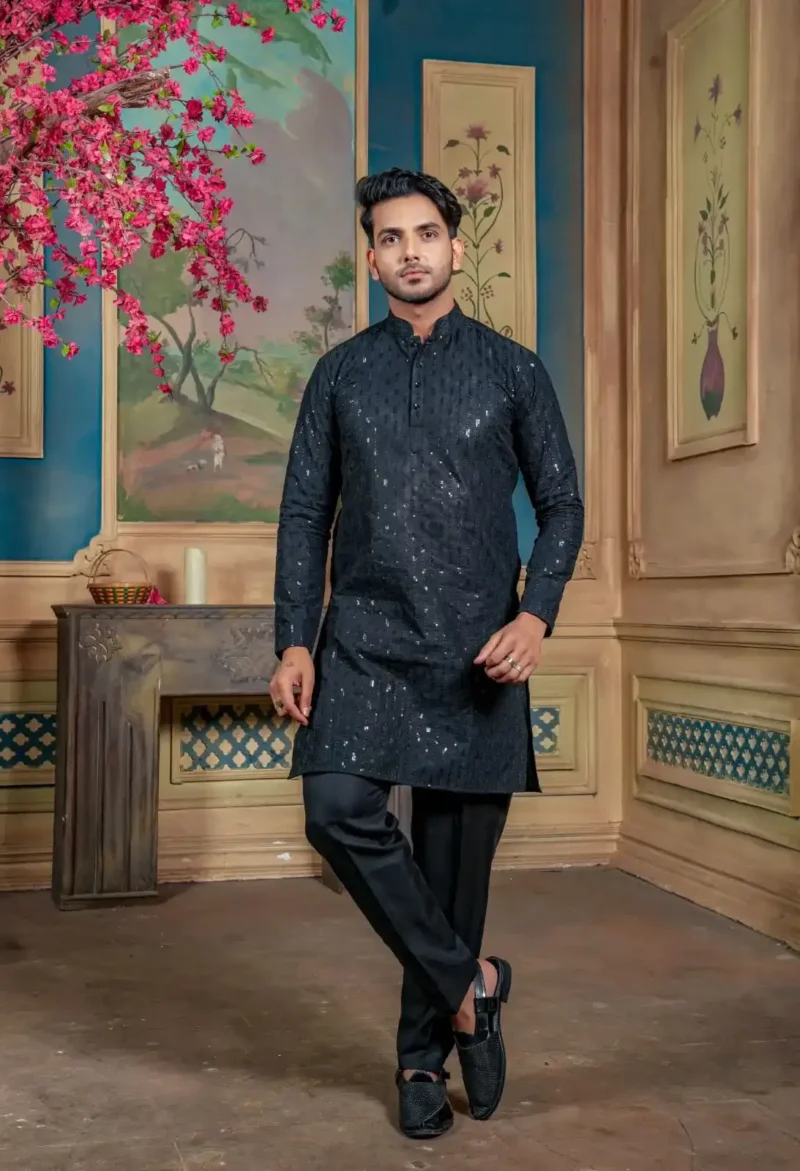 Heavy Embroidery Sequence Work Family Combo With Women Daughter Lehenga and Mens Kurta