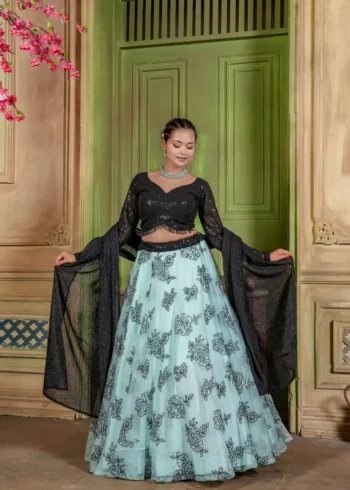 Heavy Embroidery Sequence Work Family Combo With Women Daughter Lehenga and Mens Kurta