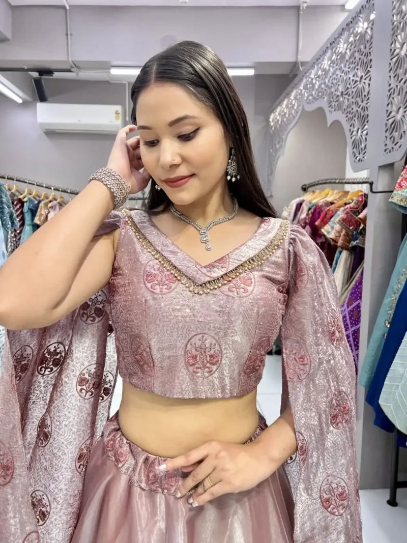 Heavy Jimmy Choo Peach Butterfly Designer Lehenga Choli