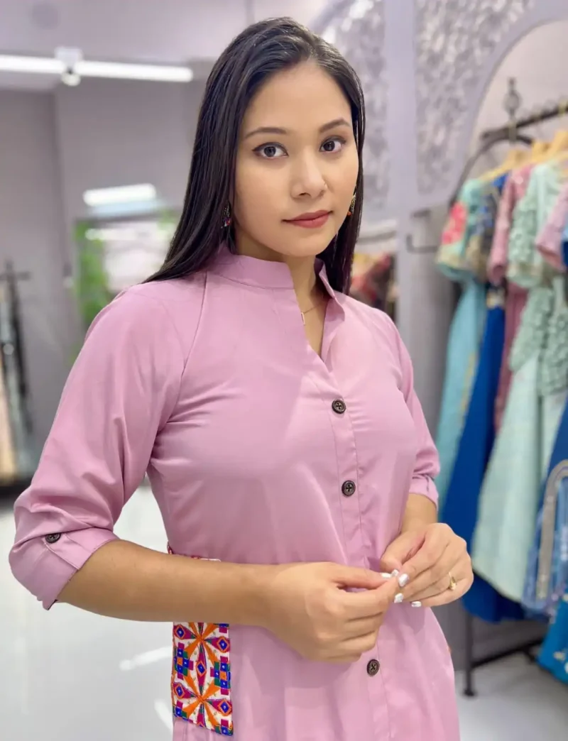 Heavy Malai Crepe Embroidery Work Pocket Designer Kurti Pant