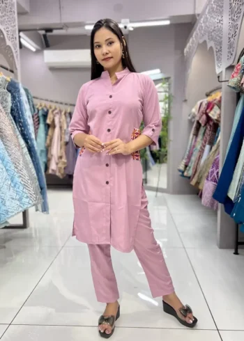 Heavy Malai Crepe Embroidery Work Pocket Designer Kurti Pant