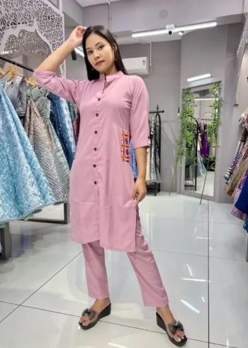 Heavy Malai Crepe Embroidery Work Pocket Designer Kurti Pant