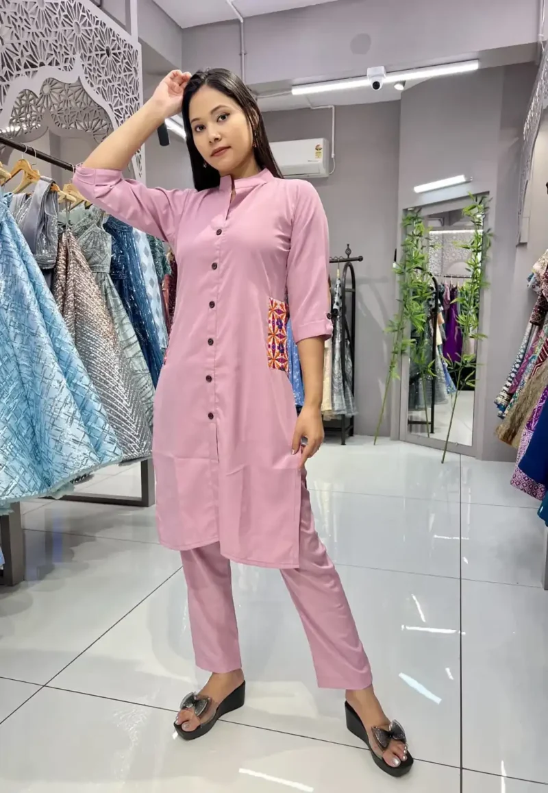 Heavy Malai Crepe Embroidery Work Pocket Designer Kurti Pant