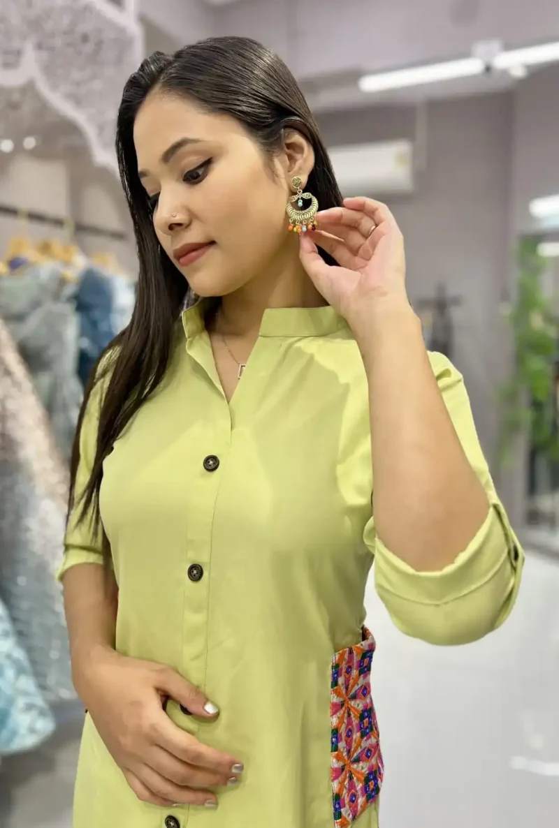 Heavy Malai Crepe Embroidery Work Pocket Designer Kurti Pant