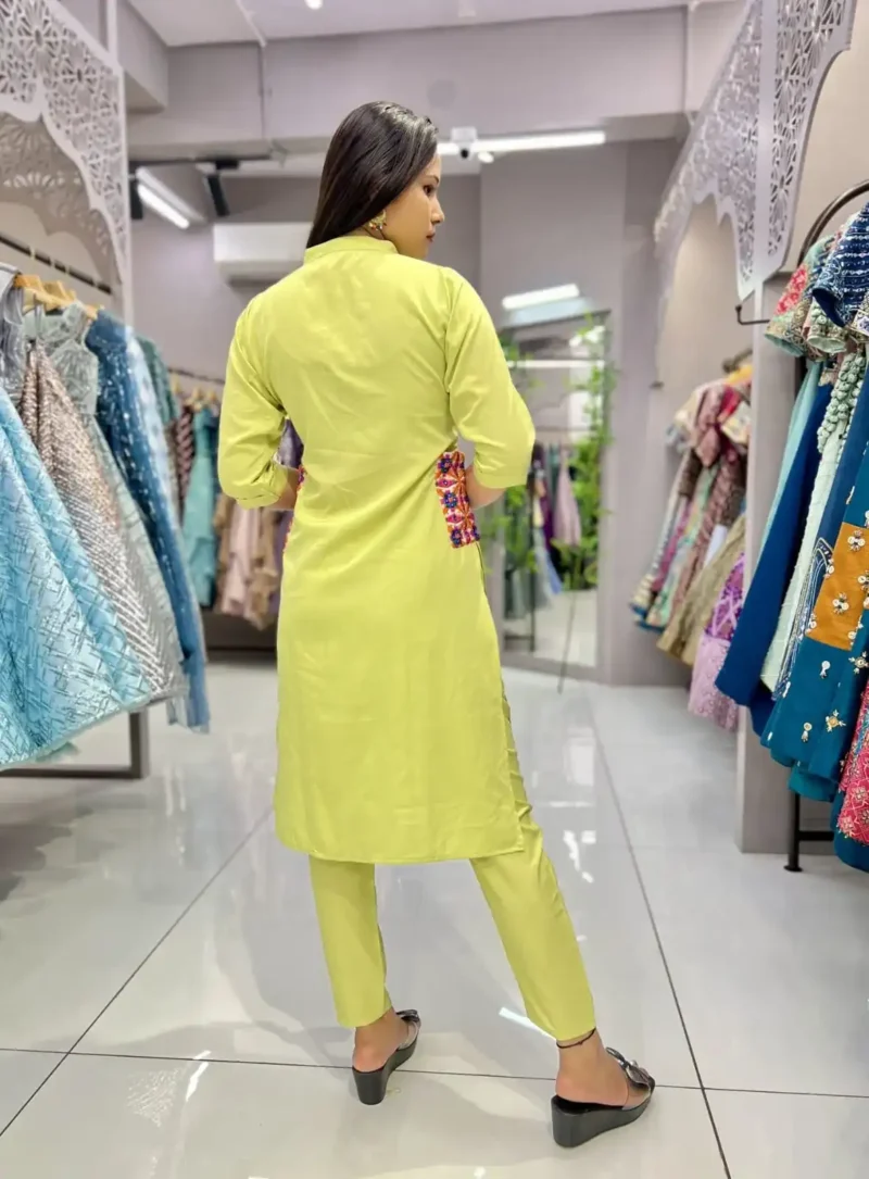 Heavy Malai Crepe Embroidery Work Pocket Designer Kurti Pant