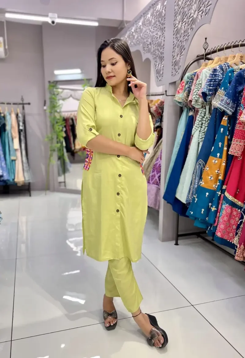 Heavy Malai Crepe Embroidery Work Pocket Designer Kurti Pant