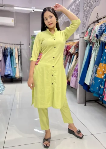 Heavy Malai Crepe Embroidery Work Pocket Designer Kurti Pant
