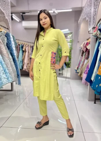 Heavy Malai Crepe Embroidery Work Pocket Designer Kurti Pant
