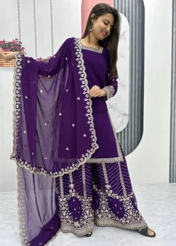 Purple Color Heavy Sequence Embroidery Work Top and Palazzo Suit