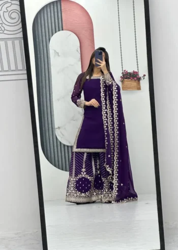 Purple Color Heavy Sequence Embroidery Work Top and Palazzo Suit