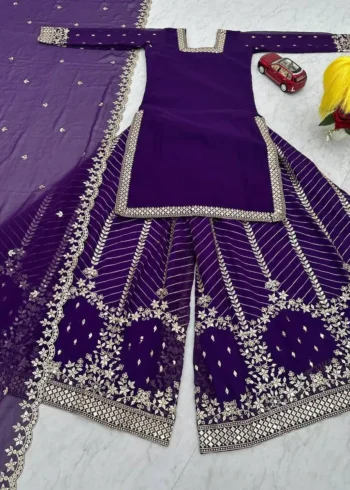 Purple Color Heavy Sequence Embroidery Work Top and Palazzo Suit