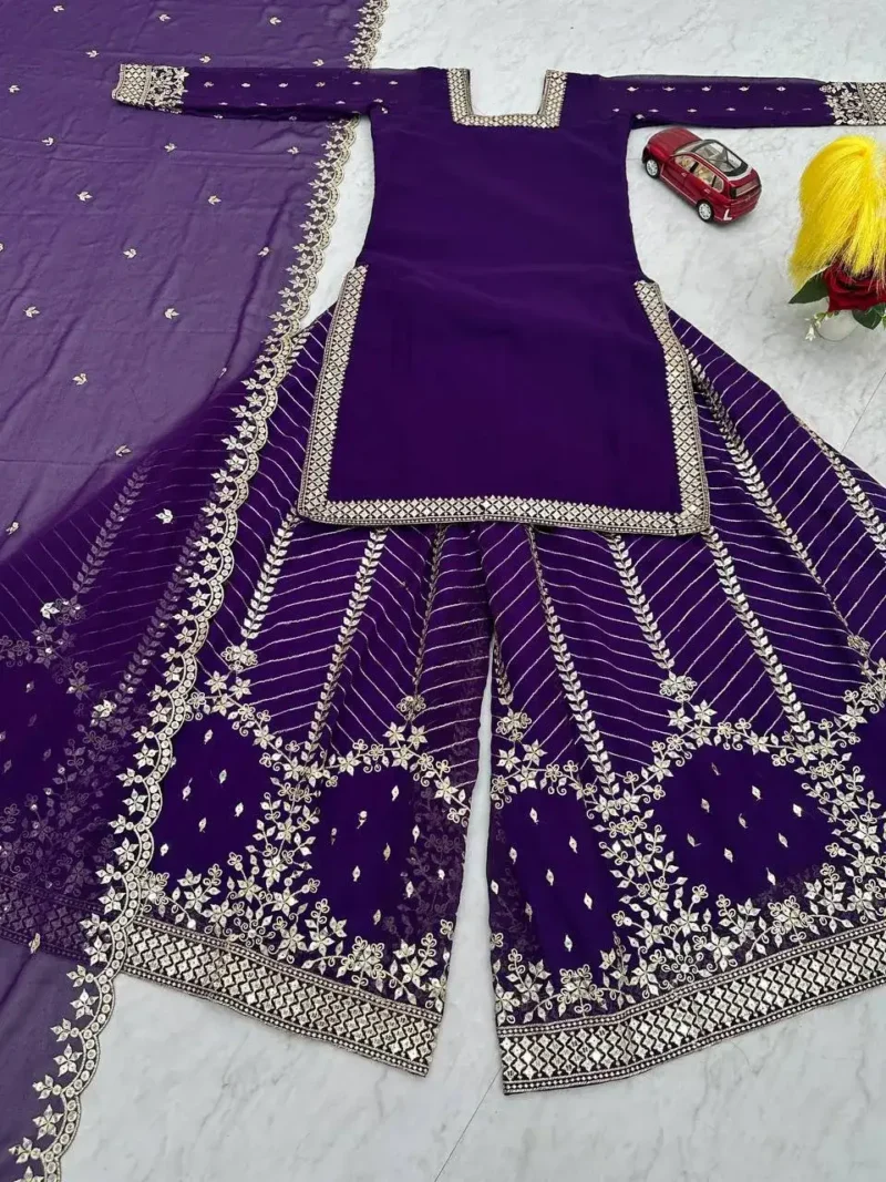 Purple Color Heavy Sequence Embroidery Work Top and Palazzo Suit