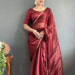 Hot Red Swarovski Work Ready to Wear Saree