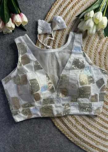 Imported Net Sequence Work Fancy Western Deep Neck Design Partywear Blouse