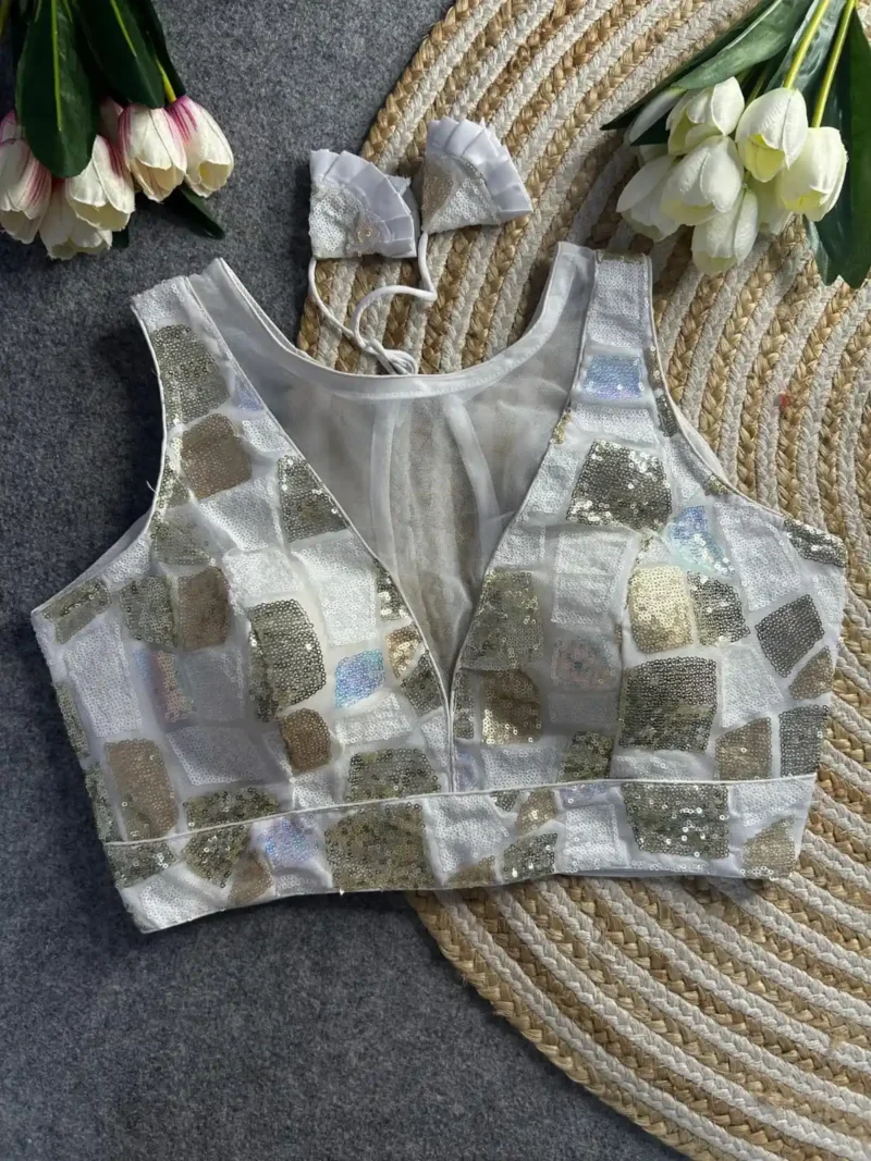 Imported Net Sequence Work Fancy Western Deep Neck Design Partywear Blouse