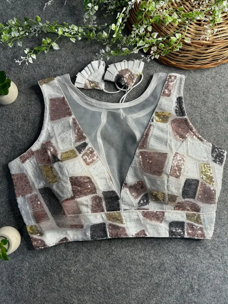 Imported Net Sequence Work Fancy Western Deep Neck Design Partywear Blouse