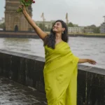 Lime Yellow Pearl Hand Work Smooth Crepe Silk Saree With Cut Work Border