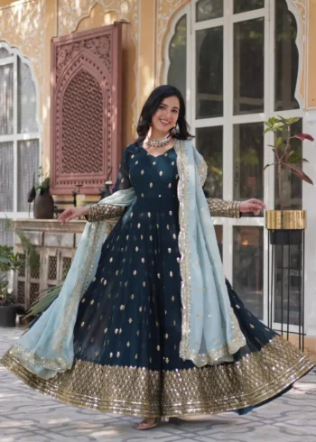 Morpeach Faux Blooming Embroidery Zari Sequins Work Readymade Gown