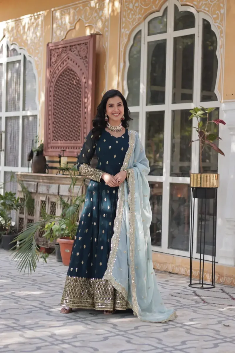 Morpeach Faux Blooming Embroidery Zari Sequins Work Readymade Gown