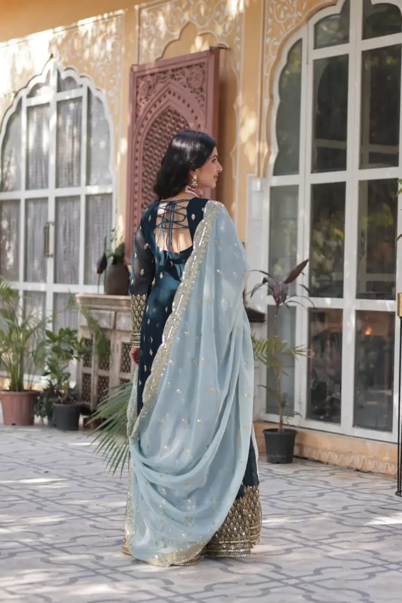 Morpeach Faux Blooming Embroidery Zari Sequins Work Readymade Gown