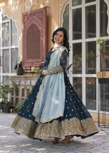 Morpeach Faux Blooming Embroidery Zari Sequins Work Readymade Gown