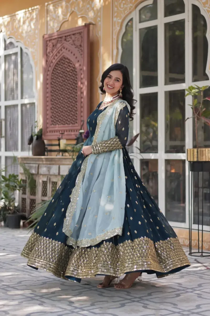 Morpeach Faux Blooming Embroidery Zari Sequins Work Readymade Gown
