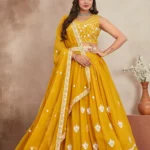 Mustard Yellow Thread Sequence Work Heavy Georgette Haldi Lehenga Choli