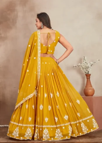 Mustard Yellow Thread Sequence Work Heavy Georgette Haldi Lehenga Choli