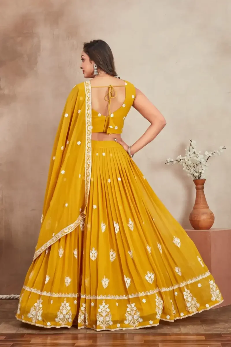 Mustard Yellow Thread Sequence Work Heavy Georgette Haldi Lehenga Choli