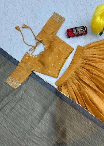 Mustartd Tissue Jari Kalamkari Printed Lehenga Choli