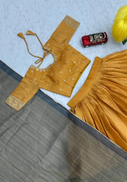 Mustartd Tissue Jari Kalamkari Printed Lehenga Choli