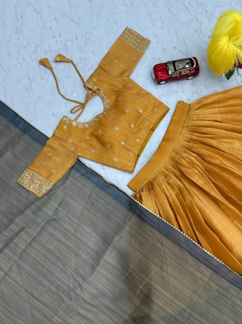 Mustartd Tissue Jari Kalamkari Printed Lehenga Choli