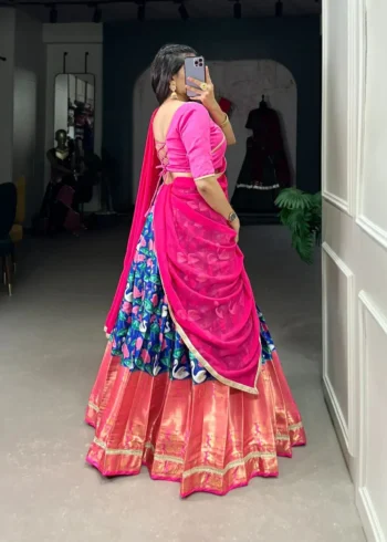 Mysore Silk Pichwai Printed Zari Weaving Border Half Saree Lehenga