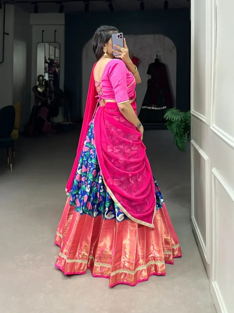 Mysore Silk Pichwai Printed Zari Weaving Border Half Saree Lehenga