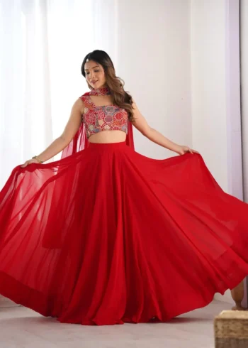 Needle Embroidery Thread Sequence Work Designer Party Wear Lehenga